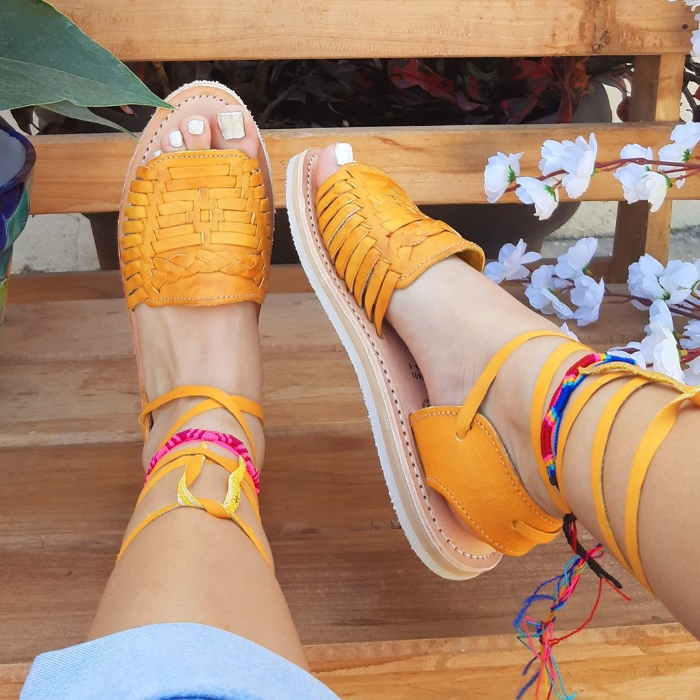 NWT Yellow Mexican Huarache Wrap Sandals